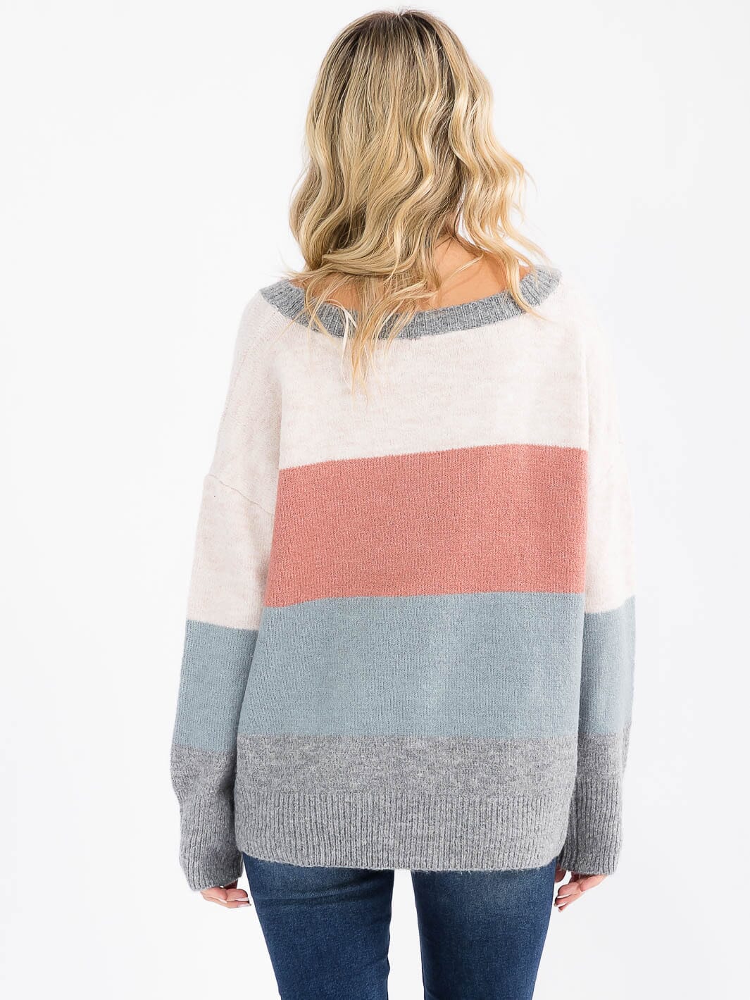 Women's Long Sleeve Color Block Round Neck Sweater
