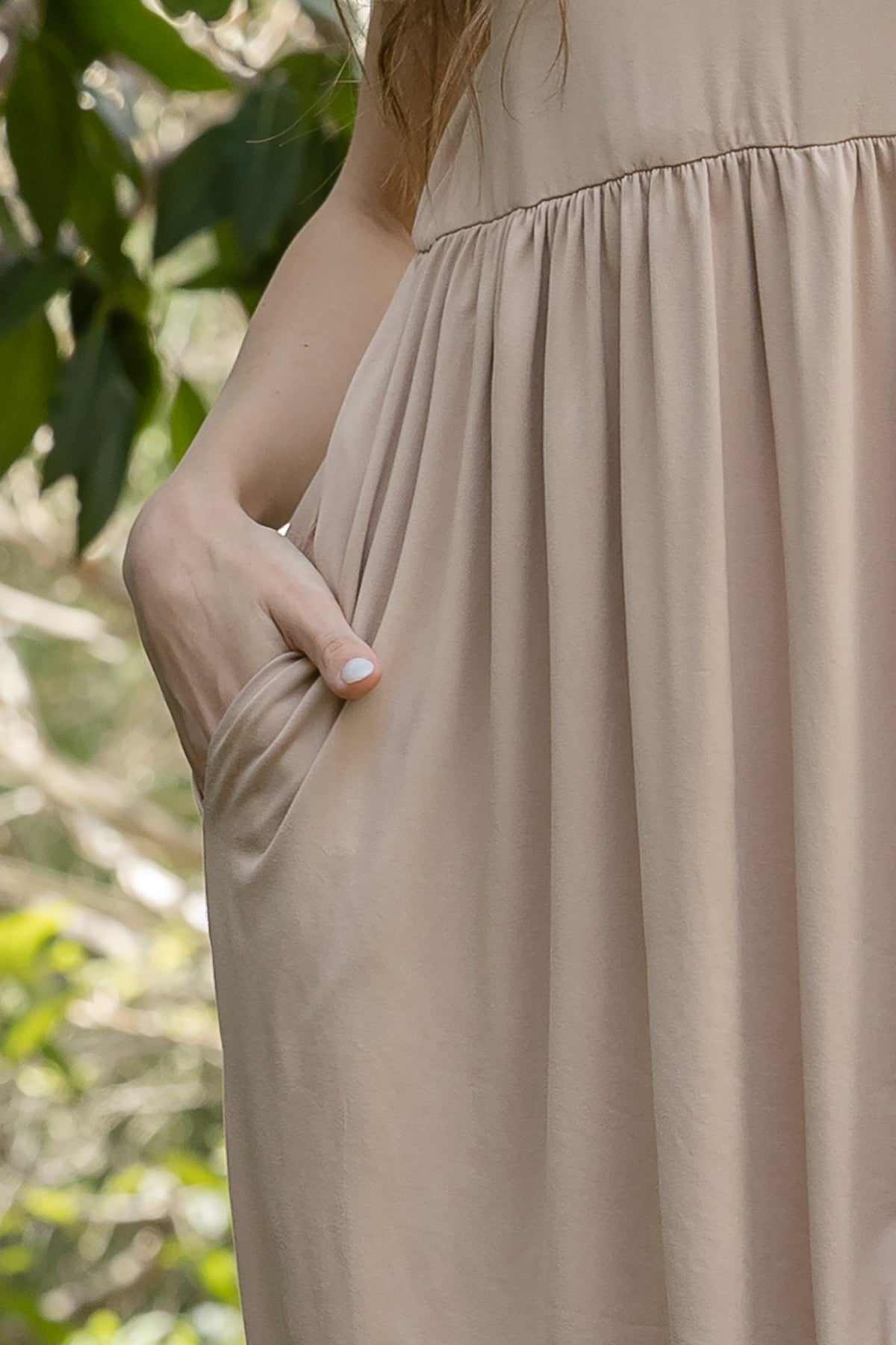 Short sleeve round neck casual maxi with pocket Taupe