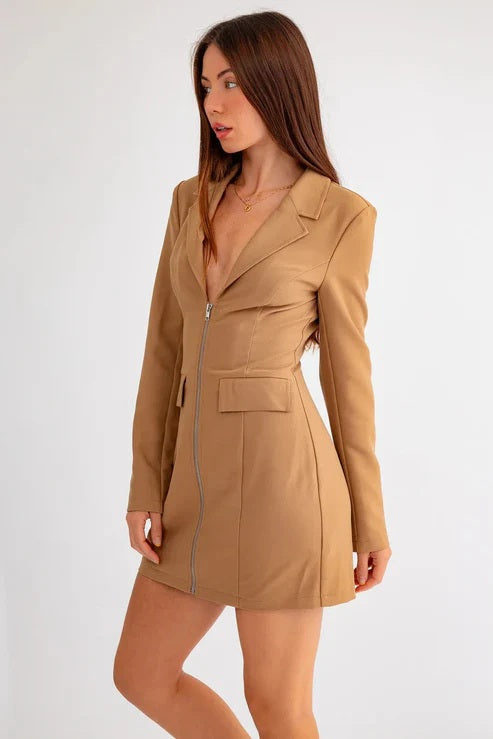 Women's Long sleeve front Zipper Mini Blazer Dress
