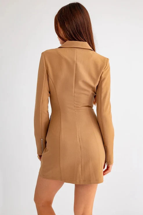 Women's Long sleeve front Zipper Mini Blazer Dress